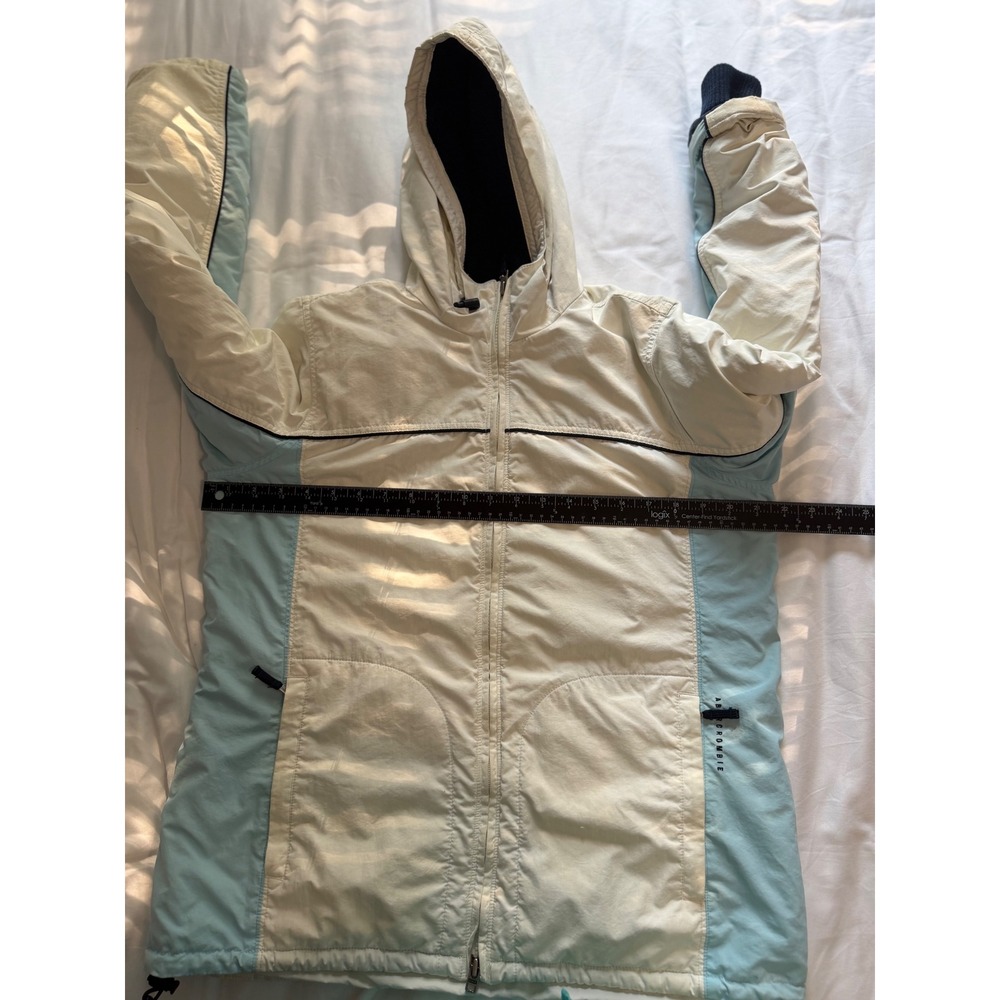 Abercrombie & Fitch Vintage Hooded Windbreaker Jacket Cream Blue Fleece Lined S - Picture 15 of 16